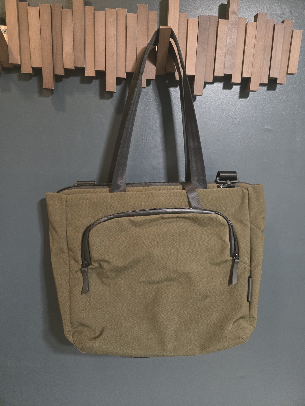 Alpaka Olive Canvas Tote Bag with Dark Brown Straps